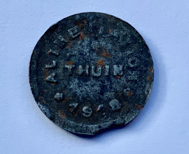 WWI Belgium Thuin emergency iron 20 centime coin